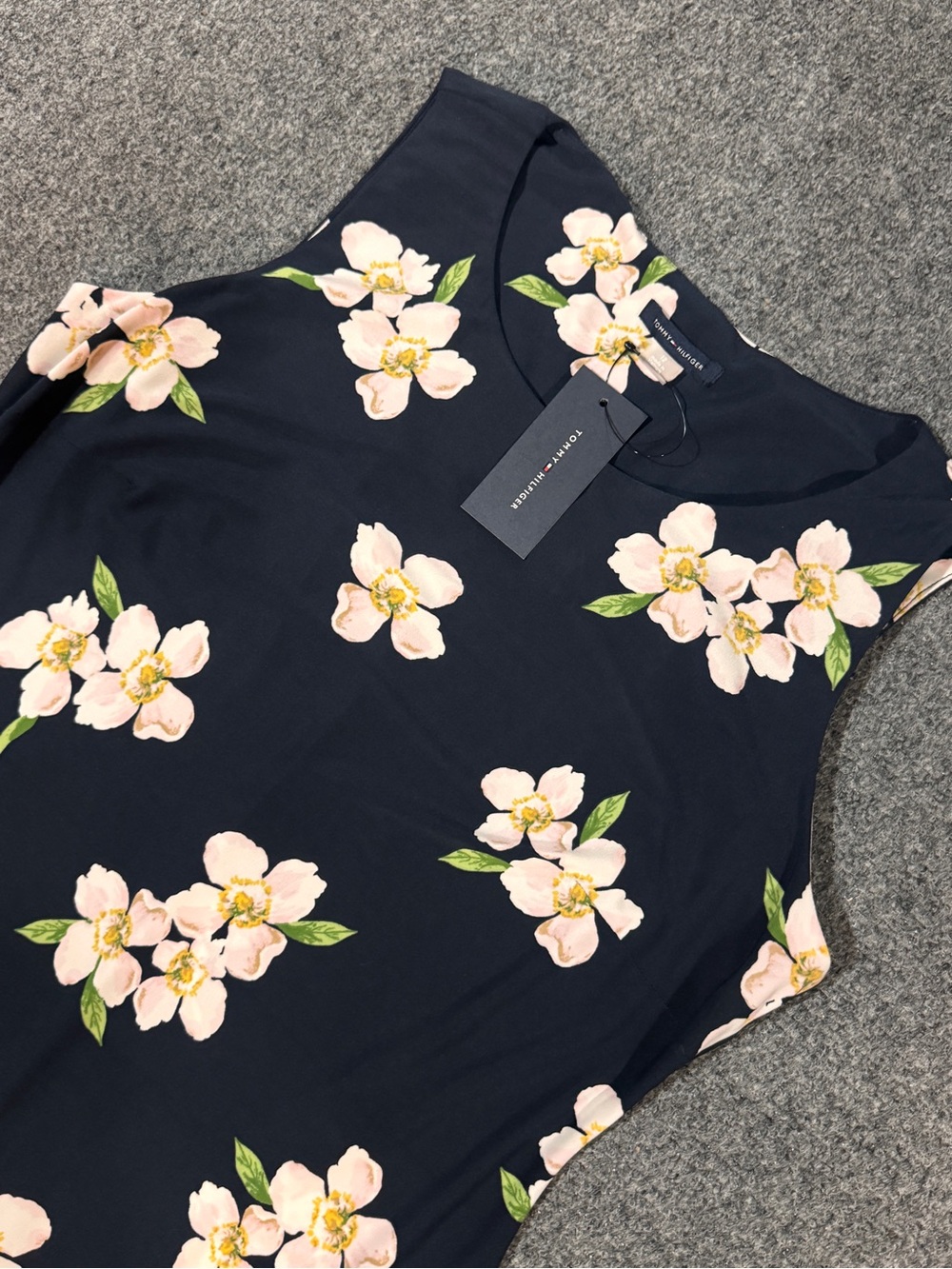 Tommy Hilfiger Size 12 NWT Floral Sleeveless Stretch Dress Navy Blue Casual Work
